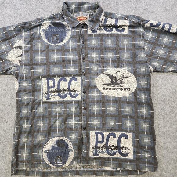 VTG Paragraff T Shirt Mens XL Plaid Beauregard PCC Graphic Pocket Button Down Up - Picture 3 of 11